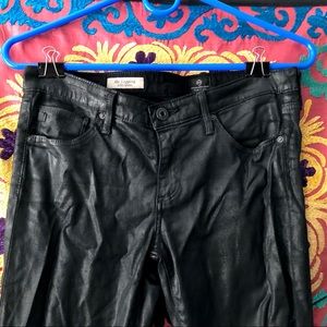 Leather look black skinny jeans